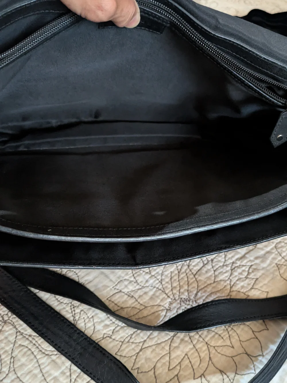 Levenger black top grain leather messenger bag